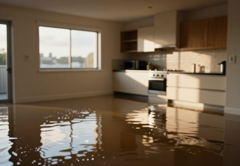 Flooded retail space in Warriewood before cleanup